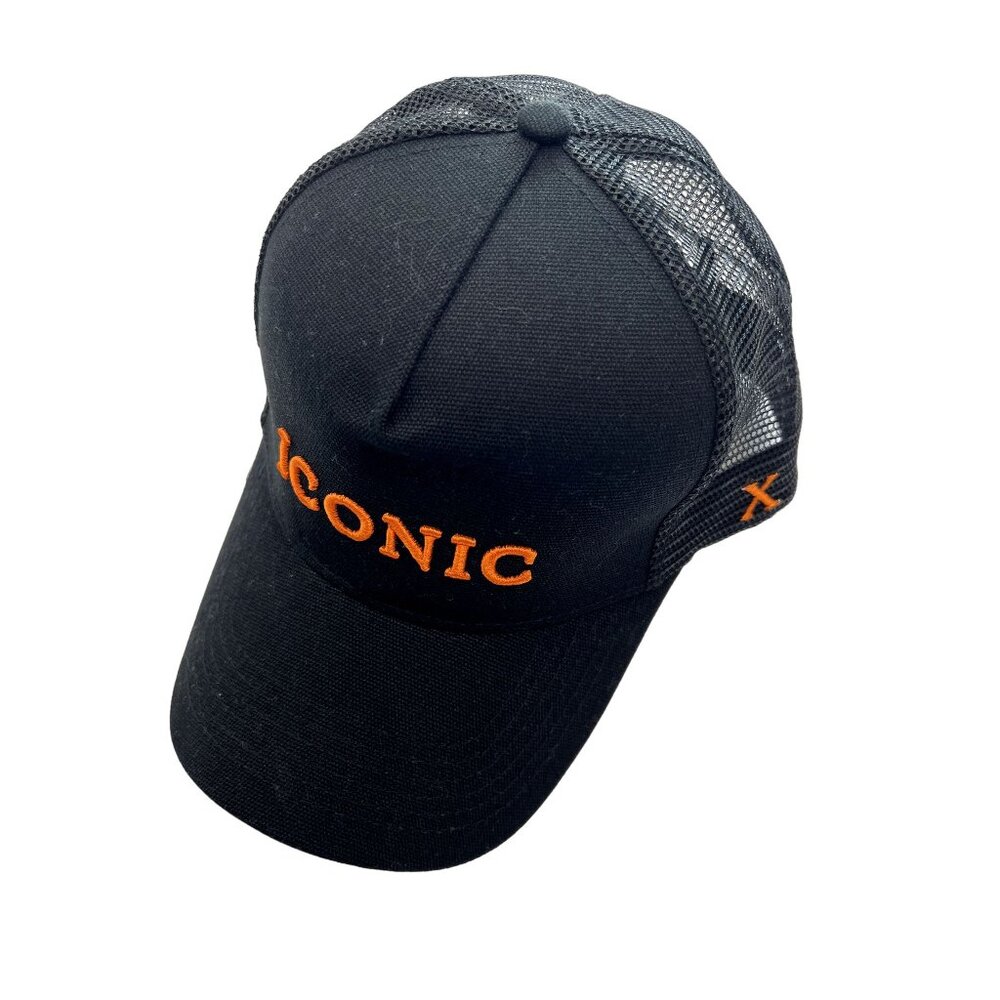 NWOT Iconic Apparel Core Logo Trucker Hat in Black Orange